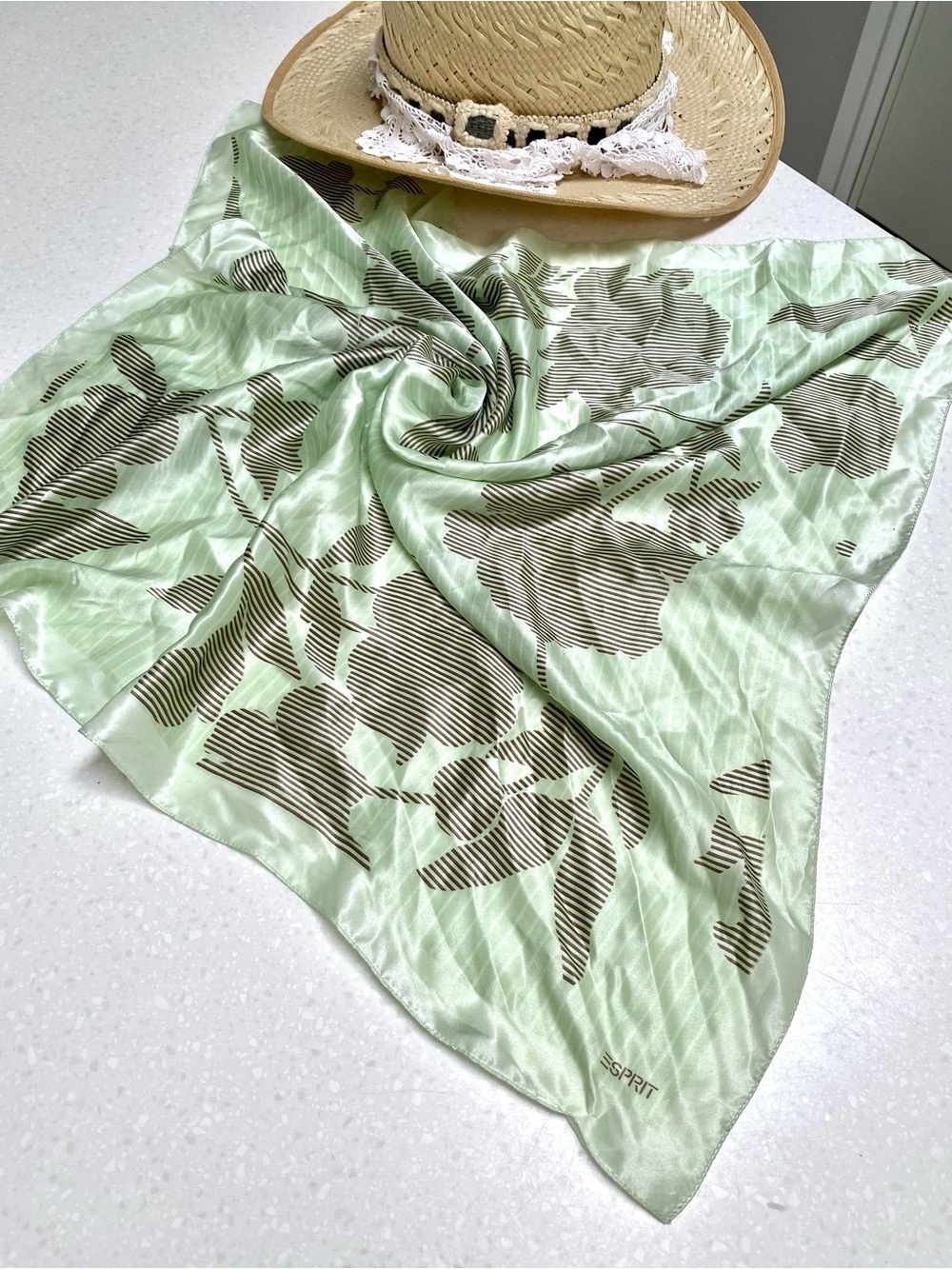 Esprit vintage silk scarf/wrap w botanical floral resort vacay vibe